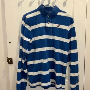Hollister blue/white striped long sleeve polo shirt